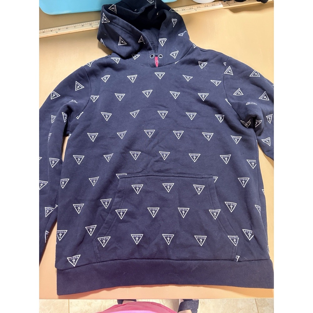 Guess Black Crop Hoodie Multi Logo Women's M Pullover Cotton Jacket